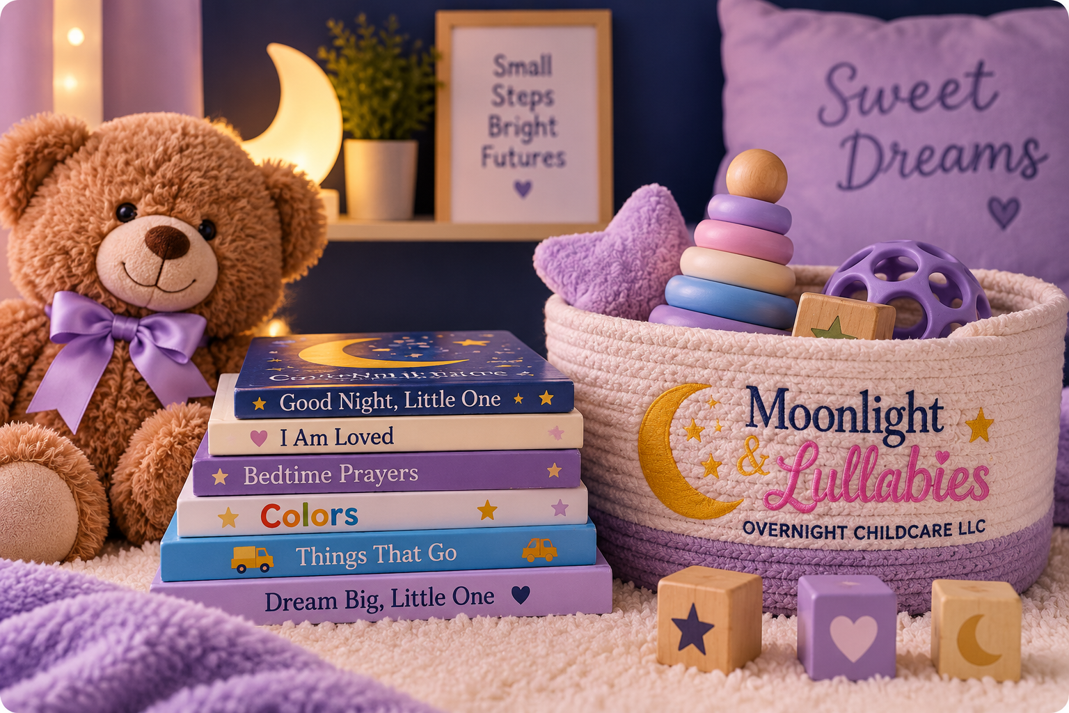 A caregiver reading a bedtime story with a child